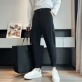 thumbnail image 2 of Pantalones de verano para hombre de talla grande 9, pantalones de traje para hombre recortados, pantalones negros antiarrugas, ropa de trabajo vintage, tela de lujo 2024, 2 of 5