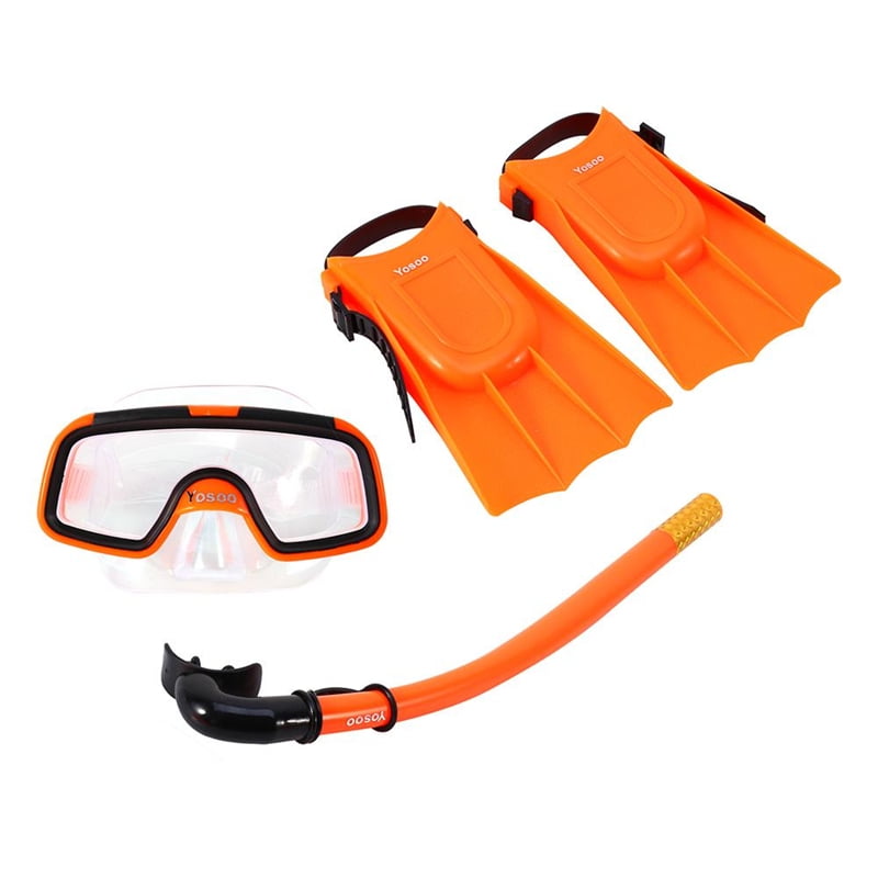 swim fins and goggles