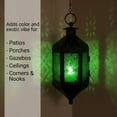 thumbnail image 3 of Hanging Moroccan Lamp Decorative Lantern with Chain for Indoor Home Decor, Outdoor Patio, Black Metal, Green Glass, 3 of 12