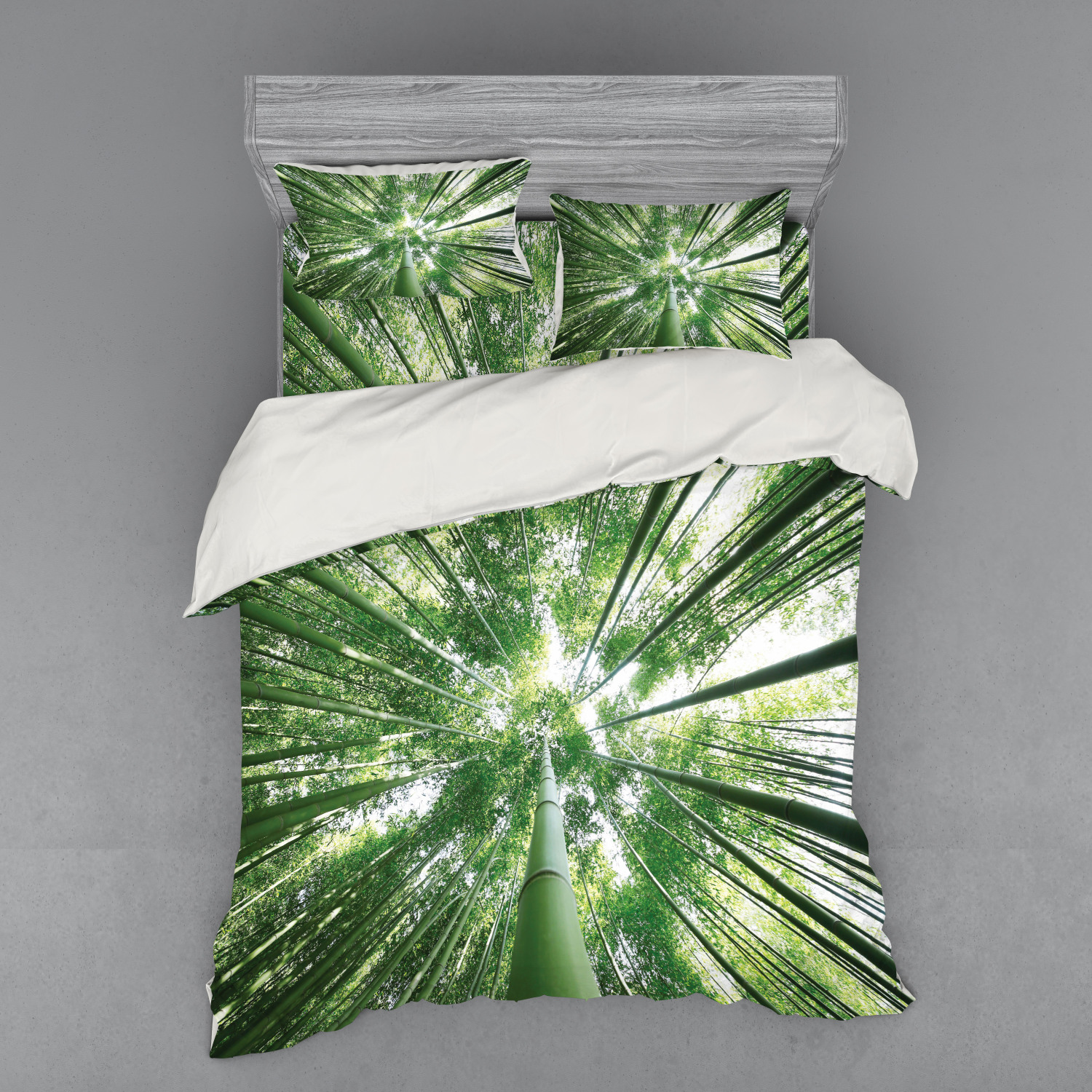 Bamboo Duvet Cover Set, Tropical Rain Forest Tall Bamboo Trees in Grove