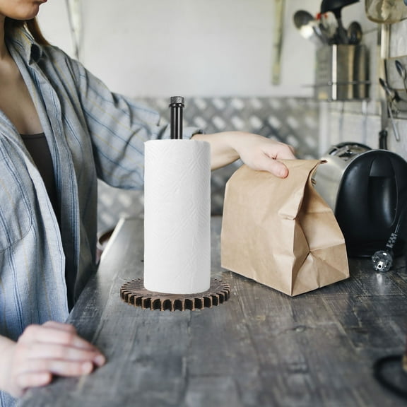 WHAMVOX Industrial Pipe Paper Towel Holder Stand Black Freestanding Farmhouse Kitchen Towel Holder Rustic Paper Towel Rack for Countertop