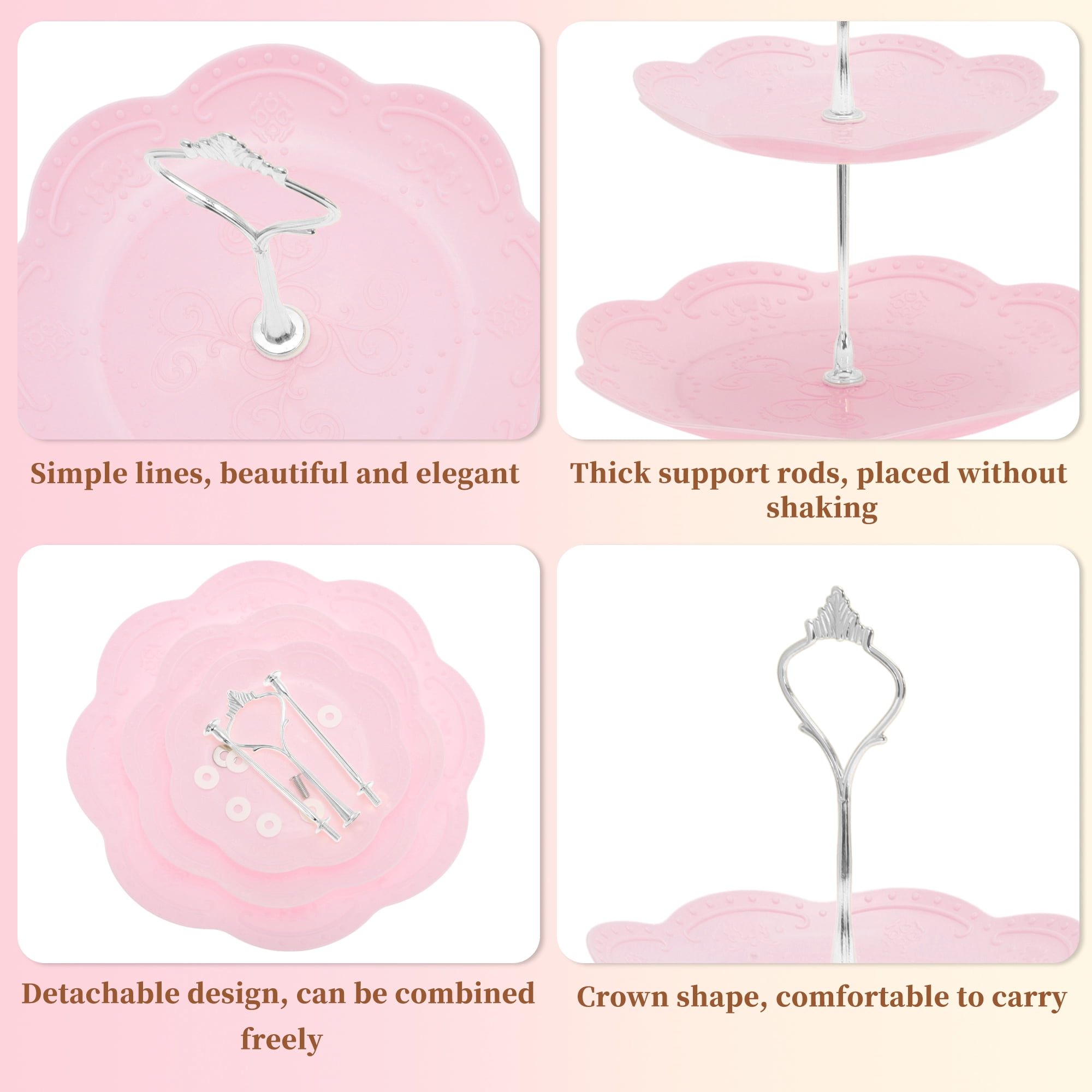 Unique Bargains 3 Tier Dessert Cupcake Stand Holder Round Cup Cake Tower Pink