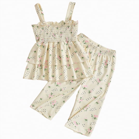 TOWED22 Newborn Toddler Baby Girl Clothes 2 Piece Sleeveless Bowknot Tank Tops Long Linen Pants Outfits(Light Yellow,18-24 M)