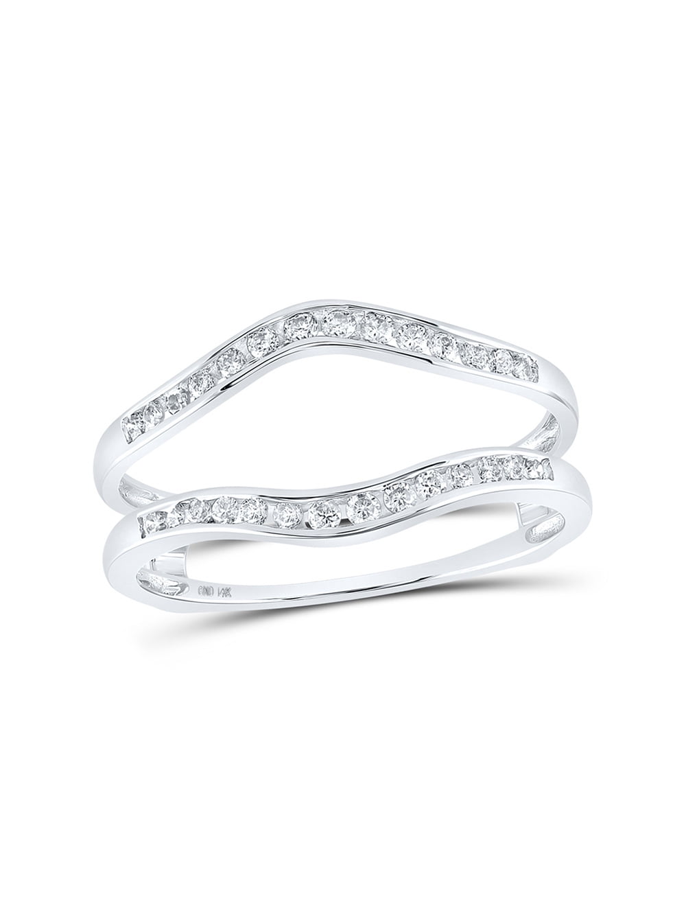 14kt White Gold Womens Round Diamond Ring Guard Wrap Solitaire Enhancer 1/4 Cttw