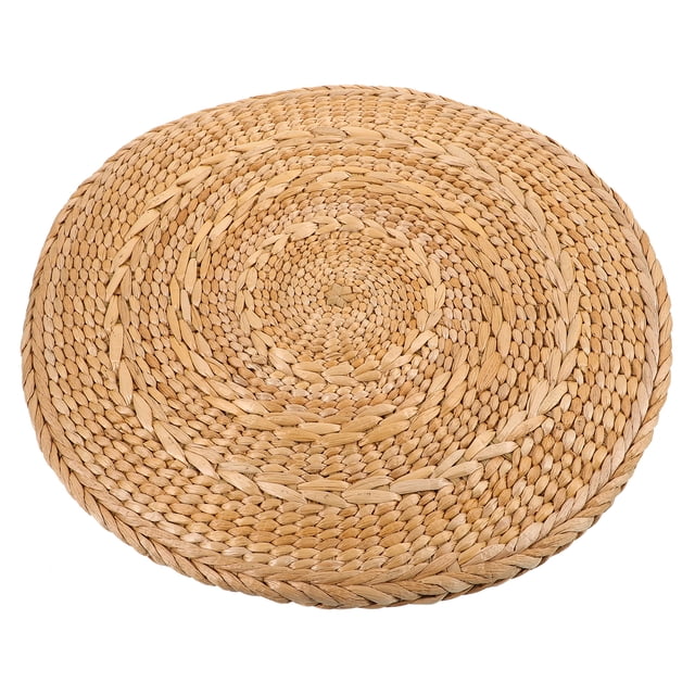 Beige Straw Woven Floor Cushion for Decor Japanese Style Round Mat Comfortable Seating 30 Inch
