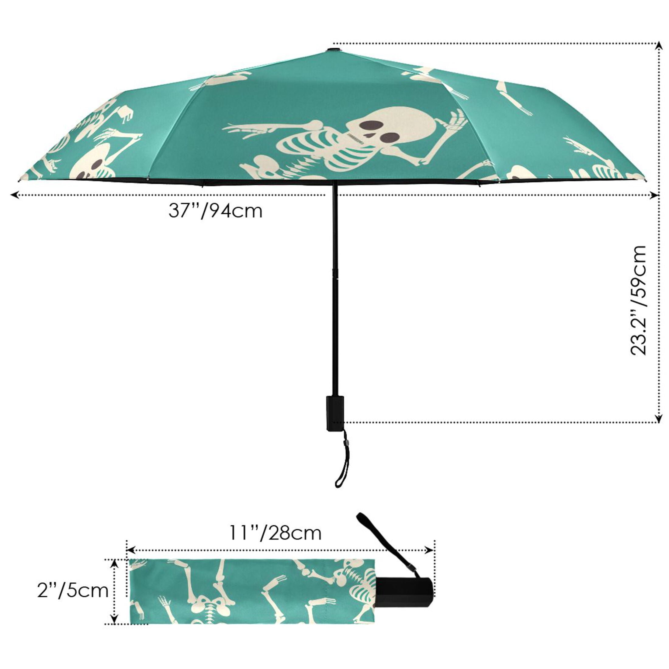 ALAZA Skeleton Dancing Skull UPF 50+ Compact Folding Umbrella for Rain Travel Umbrella Packable