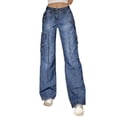thumbnail image 2 of LUOGENLI Female Casual Pants Matching Color Ripped Casual Spliced Women High-Waisted Pants Long Trouse Pants Business Casual Pants for Women Relaxed Fit Women Business Casual Pants Regular Fit Blue M, 2 of 9