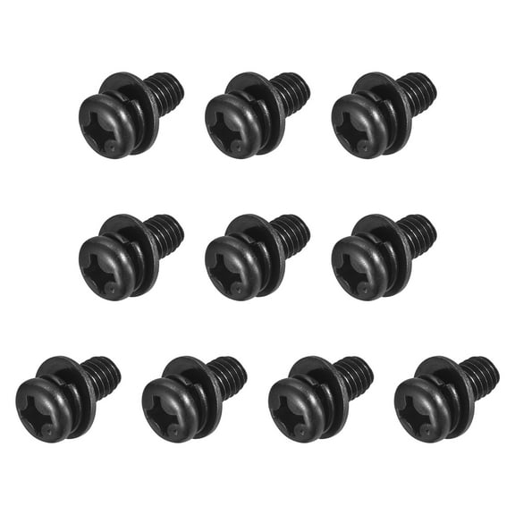 Uxcell M6 x 12mm Carbon Steel Phillips Pan Head Machine Screws Bolts Combine with Spring Washer and Plain Washers 10pack
