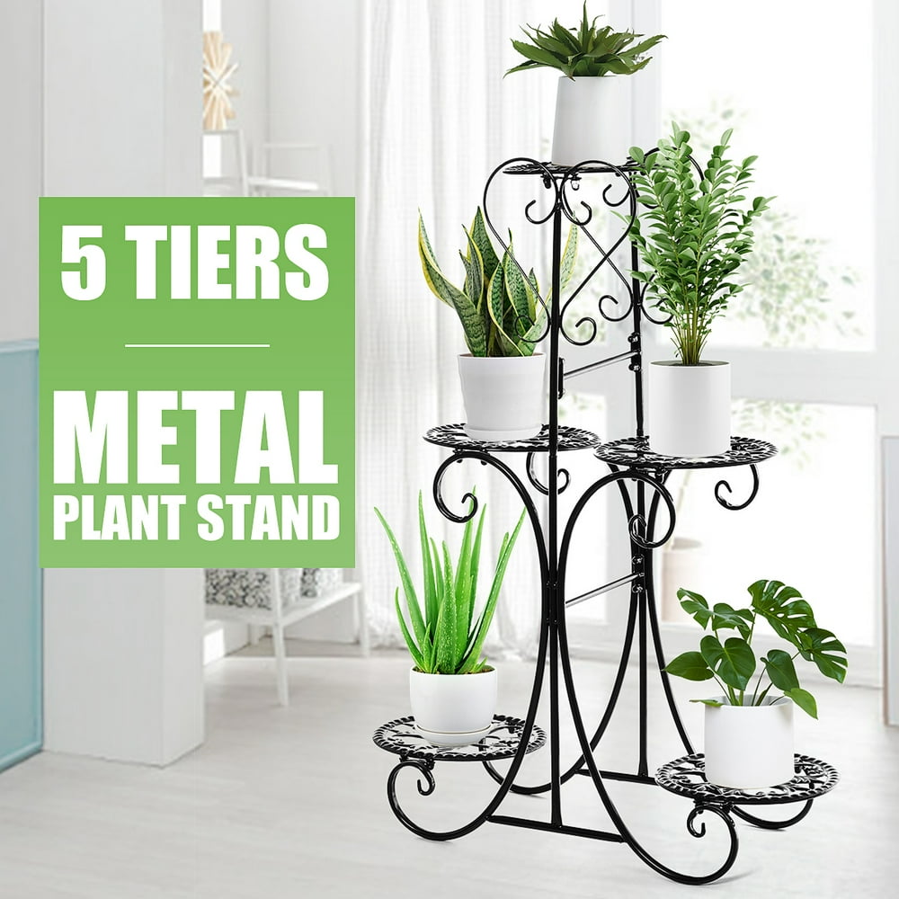 5 Tier Elegant Metal Plant Stand & Flower Pot Holder Shelves Planter
