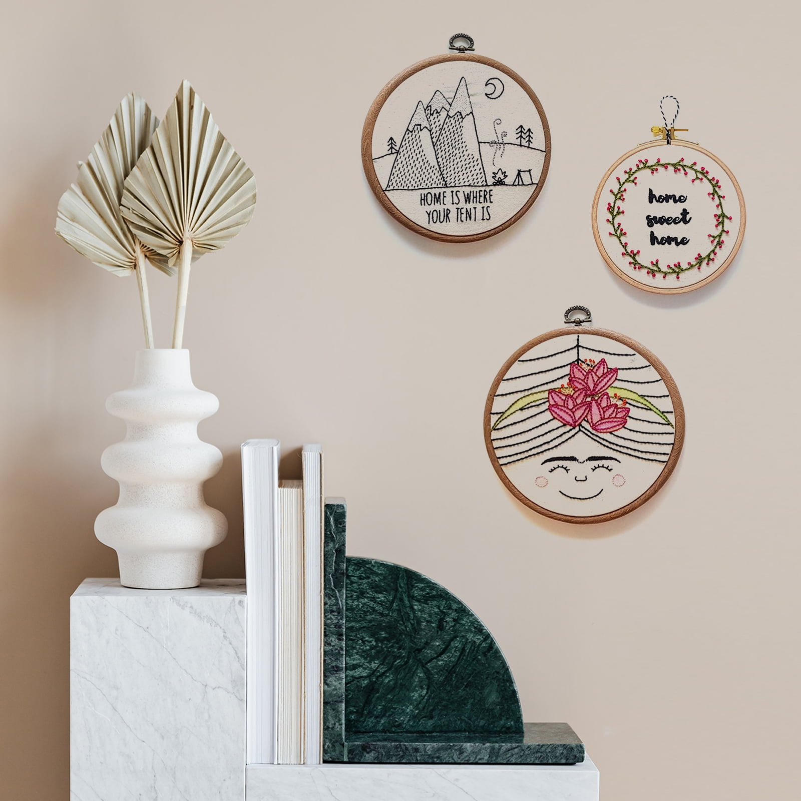 Uxcell 8.66 inch Embroidery Hoop, 6Pcs Cross Stitch Hoop Rubber Imitated Wood Circle Frame Ring for Embroidery Art Craft Sewing Ornaments Hanging Decoration