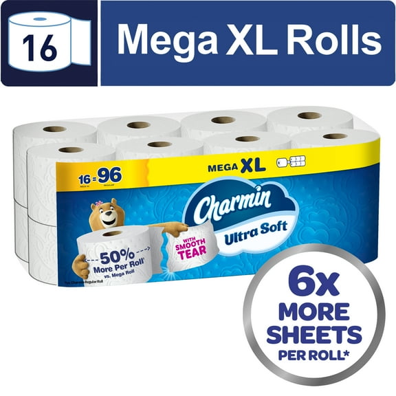 Charmin Toilet Paper Ultra Soft, 16 Mega XL Rolls, 2-Ply Bath Tissue