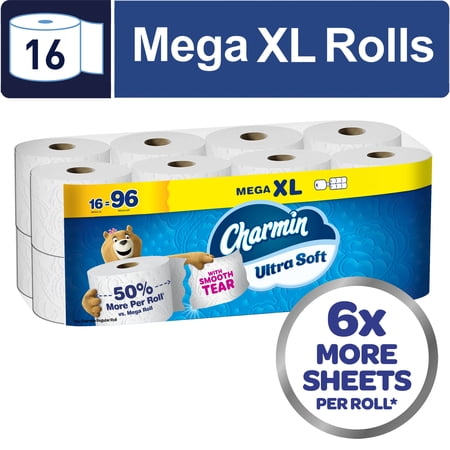 Charmin Toilet Paper Ultra Soft 16 Mega XL Rolls, 336 Sheets Per Roll