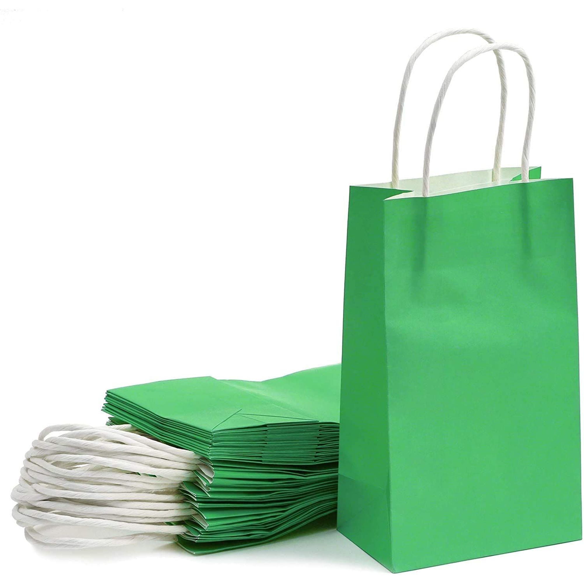 25 pcs 5"x3.15"x9" Green Kraft Paper Gift Bags, Party Favor, Shopping
