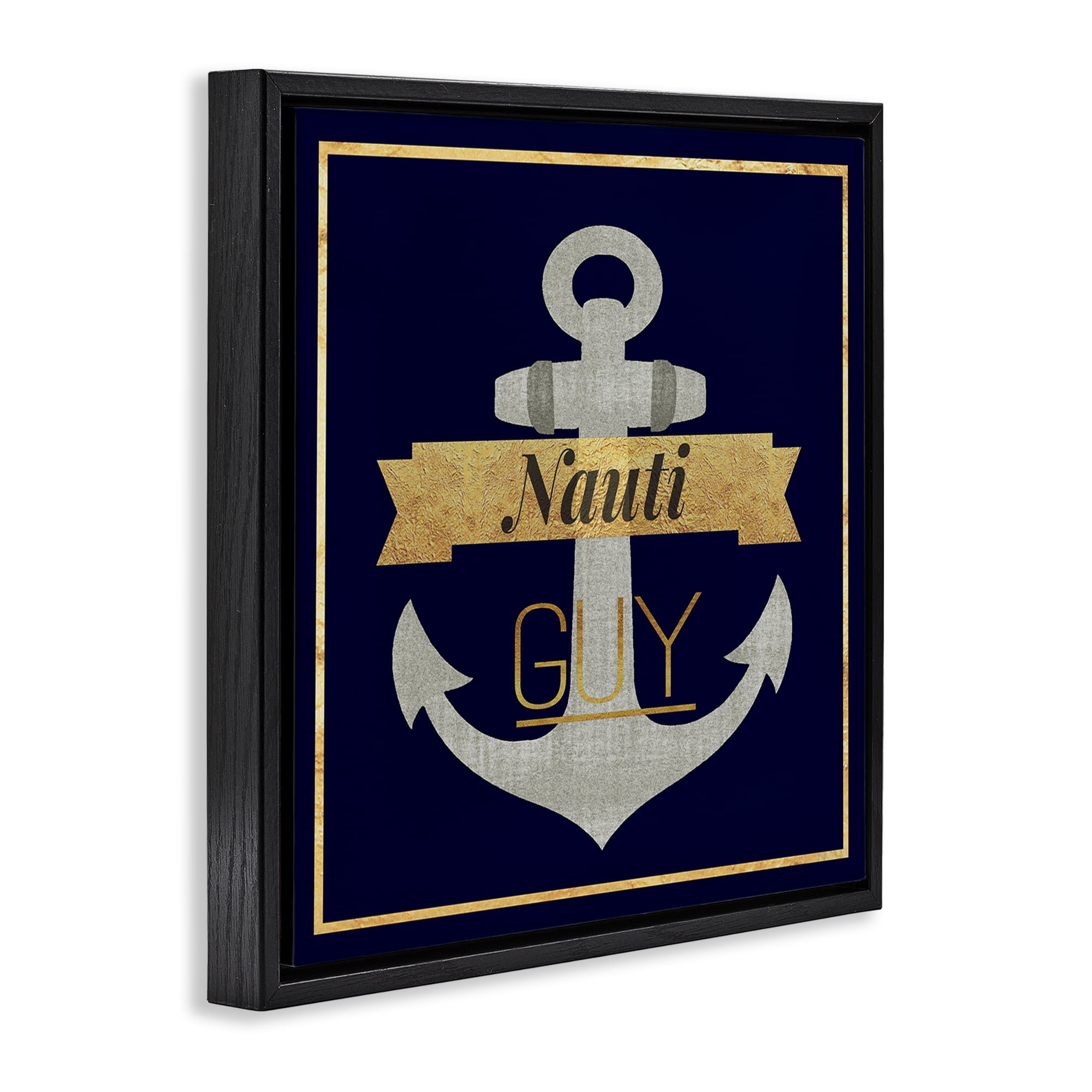 Stupell Industries Nauti Guy with Anchor Novelty & Humor Painting Black Floater Framed Canvas Art Print Wall Art, 25 x 25