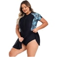 thumbnail image 2 of LiiYii Maillot de Bain une Pièce pour Femmes Grande Taille, Maillot de Bain Modeste, Robe de Bain, Maillot Rembourré à Fermeture Éclair, Bleu 5TG, 2 of 7