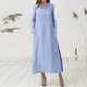 thumbnail image 3 of Women Vintage V-Neck Cotton Linen Shirt Maxi Dress Beach Loose Kaftan Long Dress, 3 of 9
