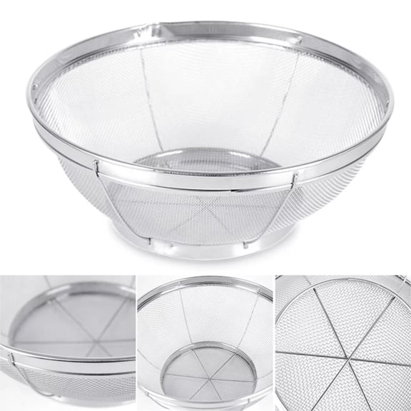 RotHome 18/8 Stainless Steel Fine Mesh Colander Strainer Set for Kitchen, Versatile Metal Strainer for Washing Rice, Rinsing Fruit, Draining Pasta, 1 Pack