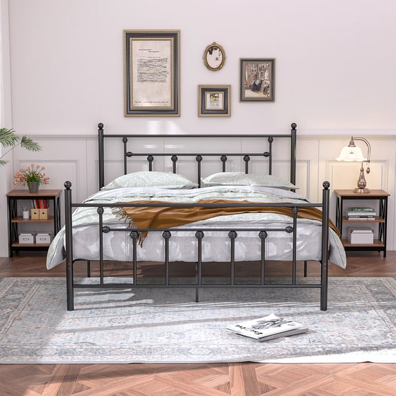 Katkuca 3-Piece Modern Metal Queen Bedroom Set, Black/Brown