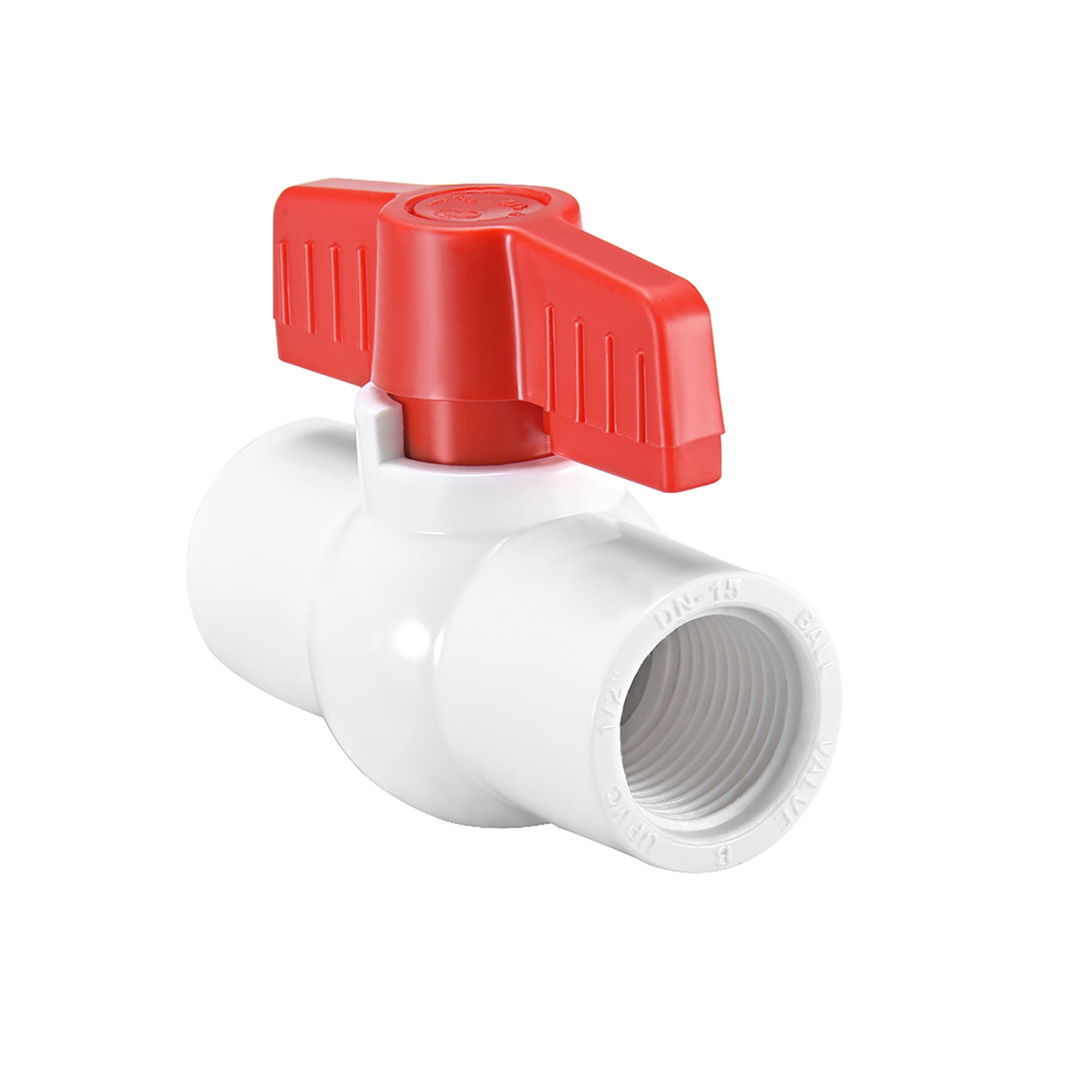 PVC Ball Valve Water Pipe Threaded Ends 1/2' Inner Hole Diameter Red White