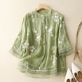 thumbnail image 2 of Womens Shirts Retro Embroidered Patchwork Elegant Spring Summer T Shirts for Women Green L, 2 of 7