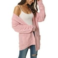 thumbnail image 4 of MODA NOVA Juniors Fall Winter Long Sleeve Cable Knit Open Front Sweater Cardigan with Pockets Pink S, 4 of 6