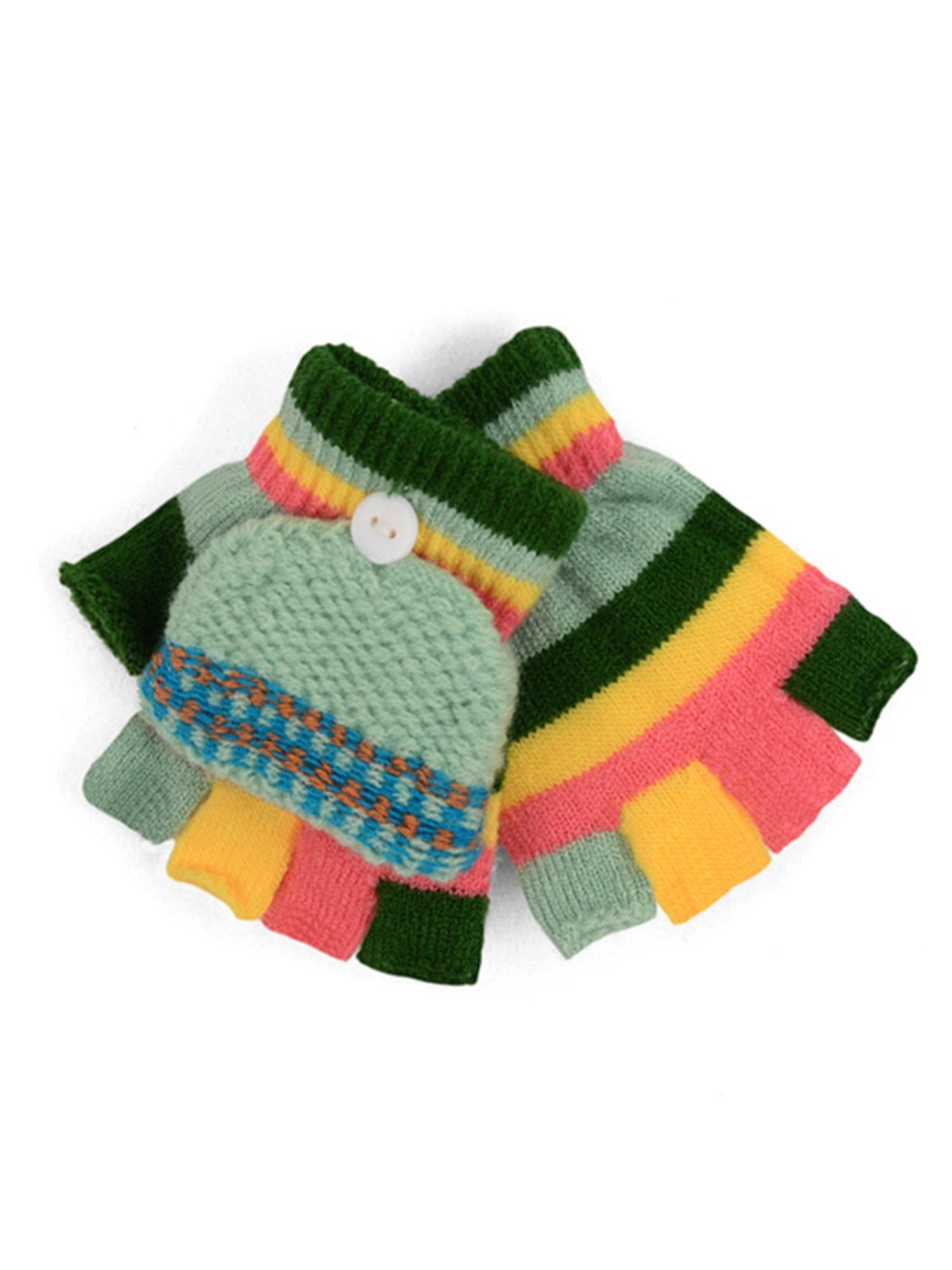 Brand New Awesome Kids Winter Striped Magic Gloves-vibrant Green