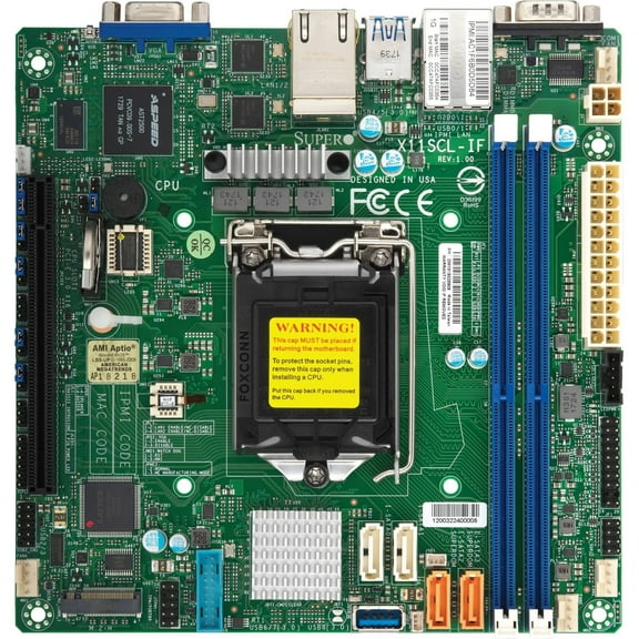 Supermicro X11SCL-IF Motherboard - Intel Xeon E-2100/2200 Processor - Socket LGA 1151 64GB ECC UDIMM, DDR4-2666MHz - Mini ITX