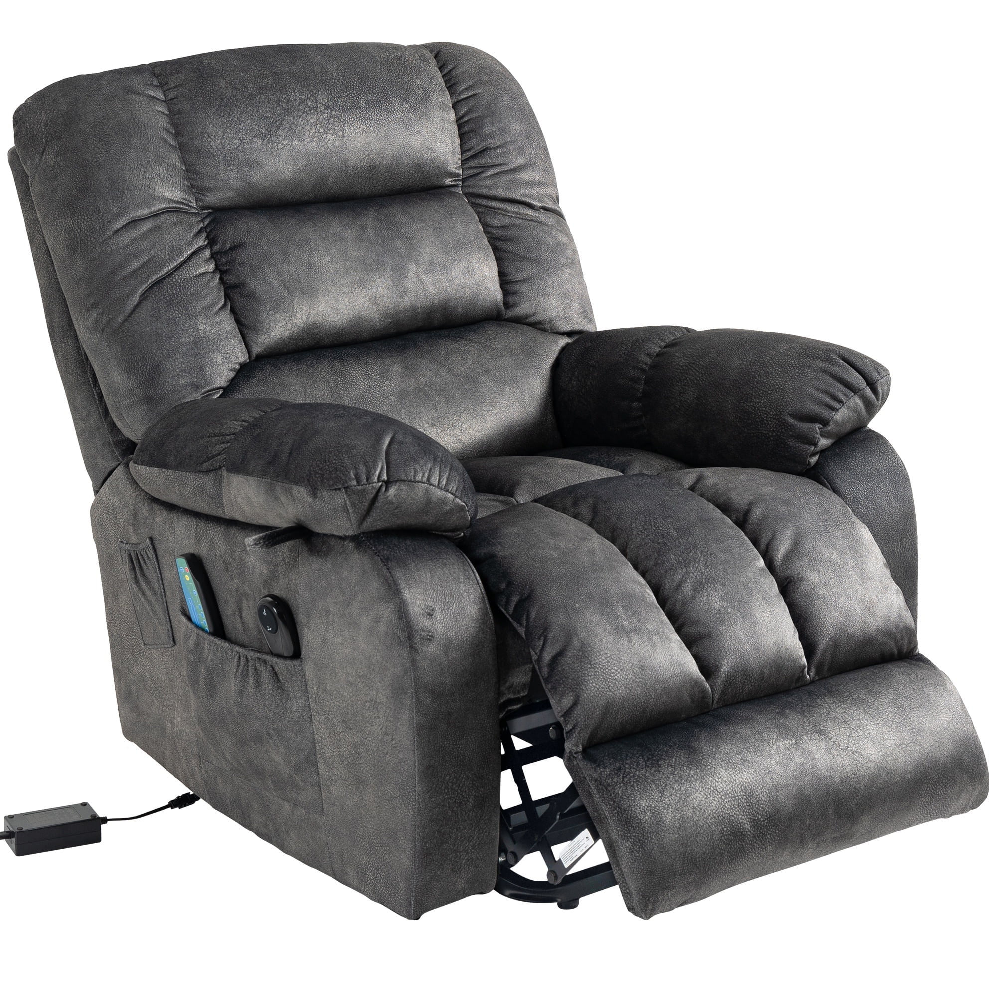 PAPROOS Recliner Chair, Electric Power Lift Recliner with Heat Therapy and Massage Function, Large Size Lift Chair with Remote and Side Pocket, Oversized Power Reclining Sofa, Gray Blue