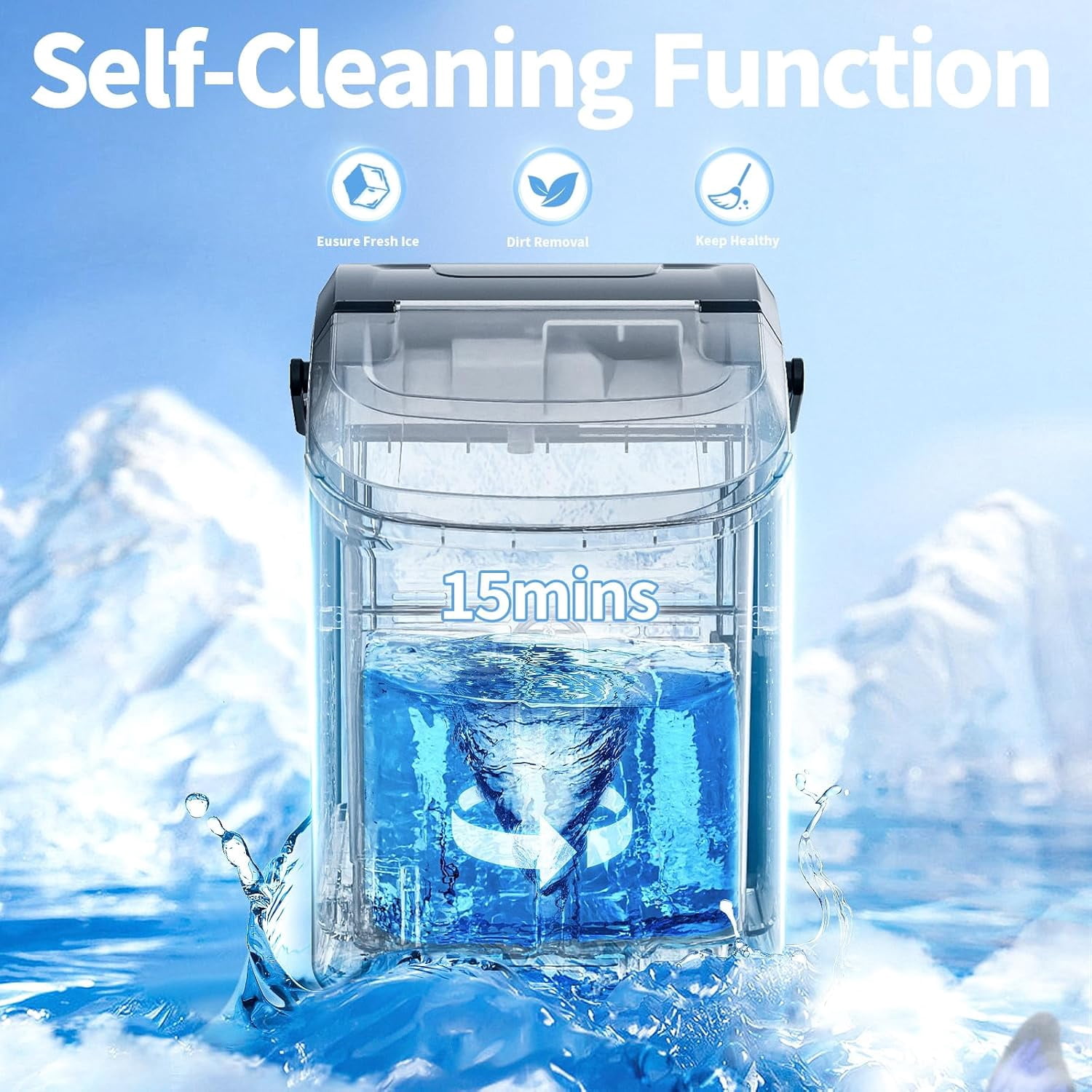 WAA 35Lbs/24H Nugget Ice Maker Countertop Pebble Soft Ice,Self-Cleaning Ice Scoop Black