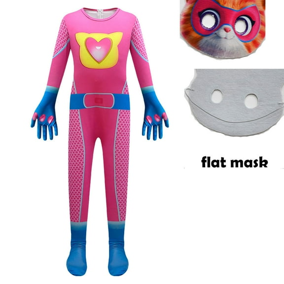 Kids Cat Cosplay Jumpsuit w/Mask Halloween Outfit Dress Up