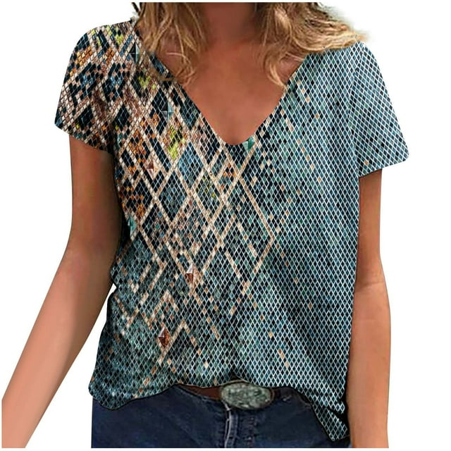 Camisetas con estampado floral con cuello en V para mujer Blusas femeninas cómodas a la moda Tops OAVQHLG3B Store lin121212