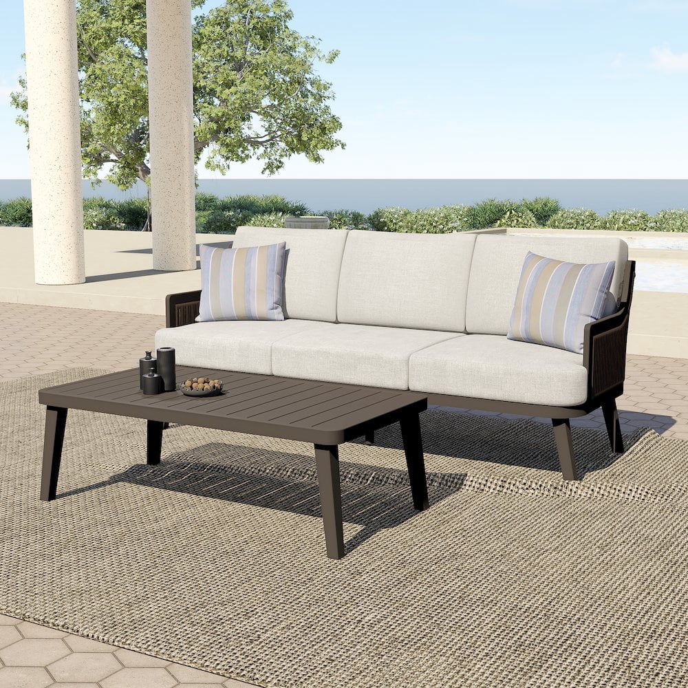 New Classic Furniture Genova 2-Piece Metal & Wicker Patio Set in Brown/Gray