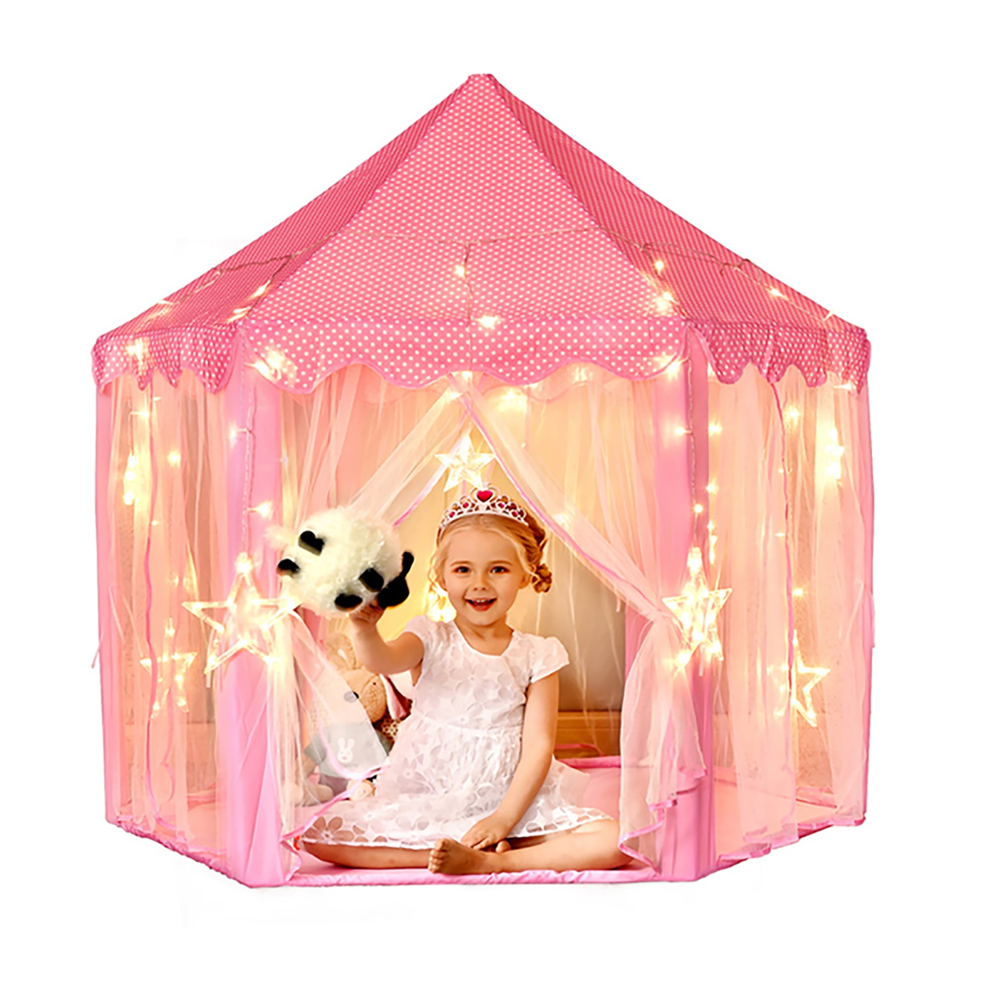 String Lights Gifts Girls Pink Princess Castle Cute Playhouse Play Tent Rug 