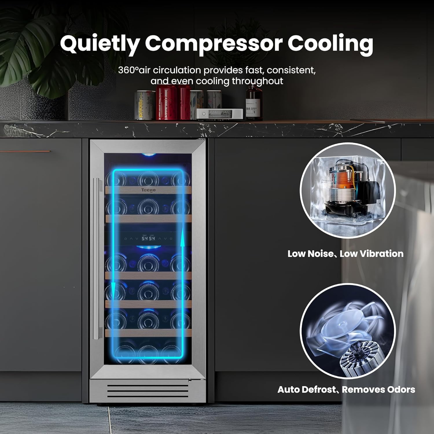Yeego 15 Inch Dual Zone Wine Fridge Cooler, Holds 28 Bottles, 40-65°F Wine Refrigerator with Glass Door, Built-in and Freestanding Under Counter
