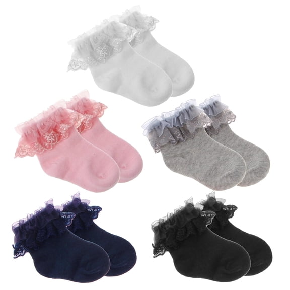 Skymirror Newborn Baby Girl Solid Color Breathable Cotton Elastic Princess Lace Socks
