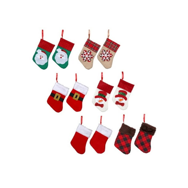 Set of 6 Pairs Mini Christmas Stockings Assorted 12 Count Pack