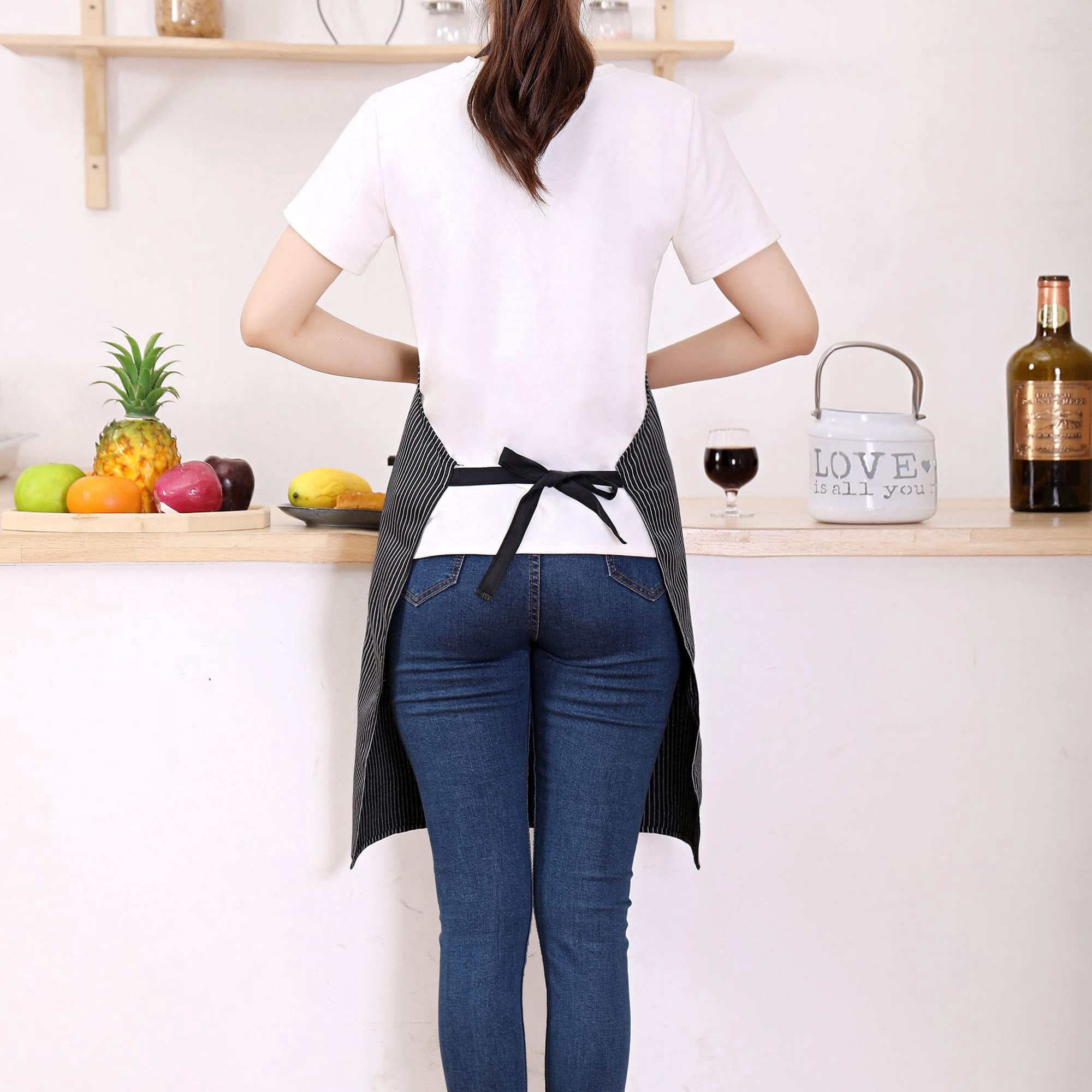 WEIKE 2Pcs of kitchen cooking aprons, double-button adjustable coverings with 2 pockets