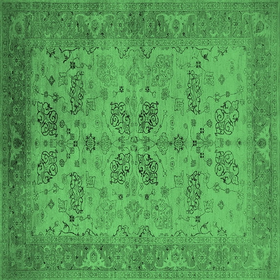 Ahgly Company Indoor Square Oriental Emerald Green Traditional Area Rugs, 6' Square