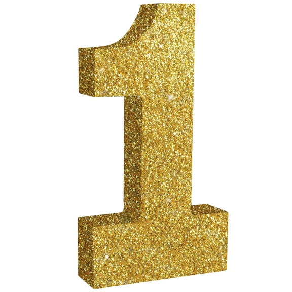 Gold Glitter Number 1 Wooden Table Decor 7.8 Inch, Sparkling Golden Digit 1 for Birthday, Graduation, New Year Eve, Anniversary, Wedding, Party Prop, Gold
