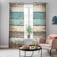 thumbnail image 5 of Farmhouse Blue Grey Brown Kitchen Curtains 84 Inch Length, Vintage Ombre Wooden Grommet Top Bedroom Living Room Curtains, Light Filtering Cafe Curtain Drapes 2 Panels Set 84''x84'', 5 of 9
