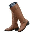 thumbnail image 3 of YLYL Women's Knee High Boots Wide Calf Low Heel Metal Buckle Fashion Winter Knight Riding Tall Boots with Side Zipper, 3 of 9