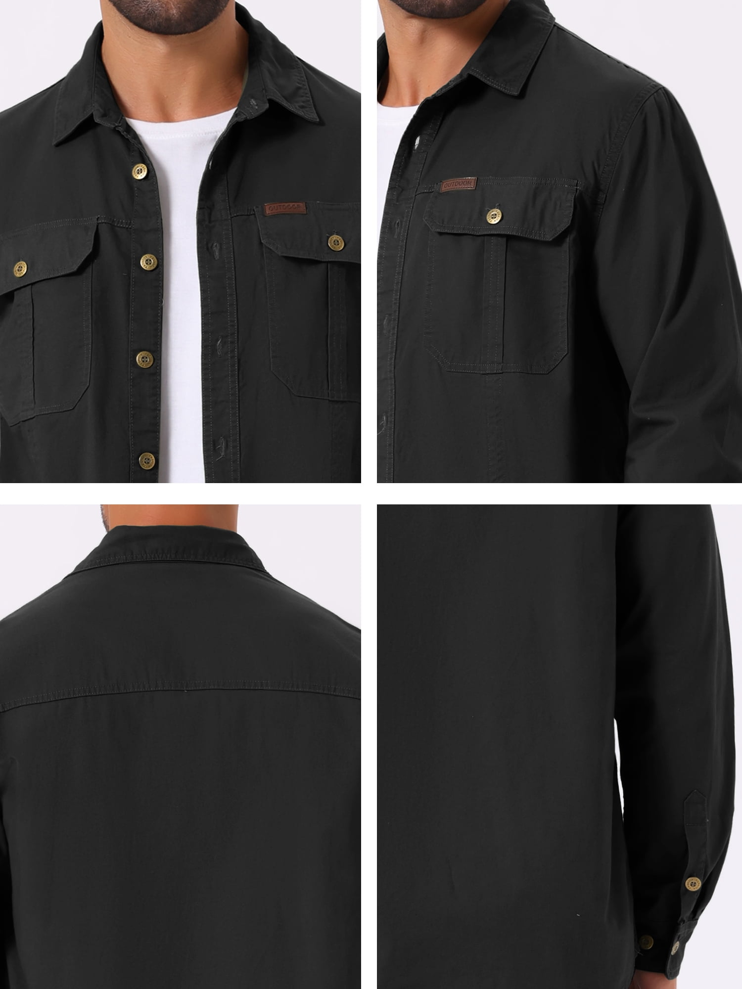 DARING DIVA Men's Casual Workwear Long Sleeve Button Down Hiking Shirts XL Black