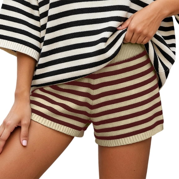 IWRICH Women's Striped Micro Shorts Knit Low Rise Booty 20s Mini Shorts Elastic Waist Stretchy Home Bottoms Red One Size