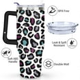 thumbnail image 3 of 40oz Fashion Leopard Pattern Stainless Steel Flip Straw Tumbler Spill Proof Travel Cup Double Wall Vacuum Insulated Coffee Mug with Top Handle, 3 of 6