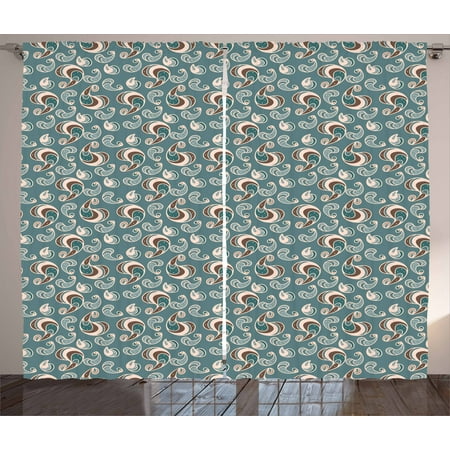Brown And Blue Curtains 2 Panels Set Vintage Style Pattern With Abstract Shapes Little Dots Window D For Living Room Bedroom 108w X 96l Brown And Blue Curtains 2 Panels Set Vintage Style Pattern With Abstract Shapes Little Dots Window D For Living Room Bedroom 108w X 96l