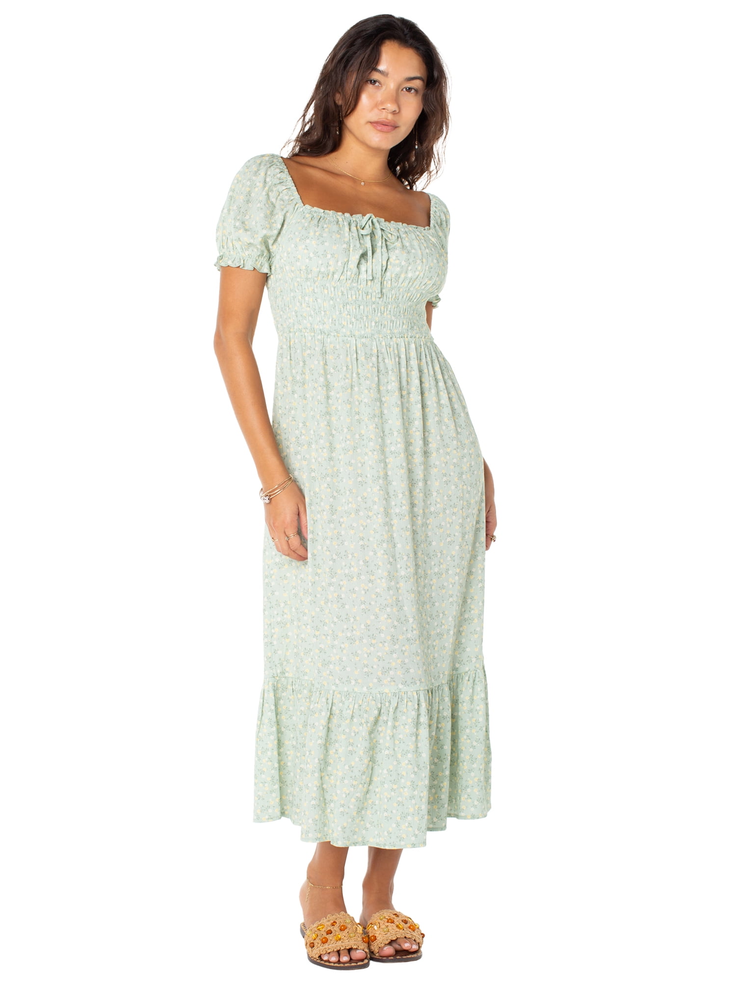 Celebrity Pink Women's and Women's Plus Puff Sleeve Smocked Midi Dress, Sizes XS-XXXL