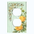 thumbnail image 2 of Metal Light Switch Plate Outlet Cover Yellow Flower Teal Stripe Damask FLW064, 2 of 13