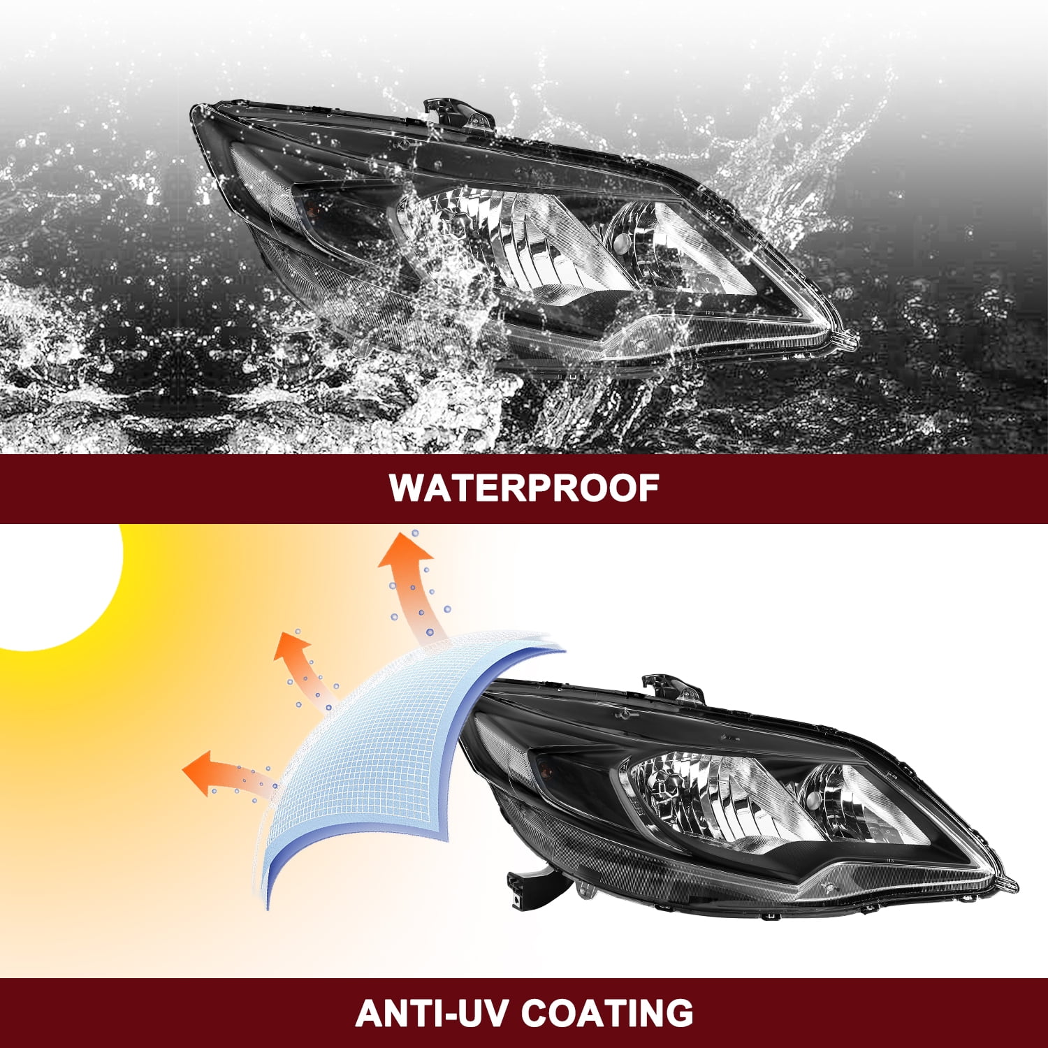 For 2014-2015 Honda Civic Coupe 2Dr Halogen OE Style Black Clear Headlights Pair