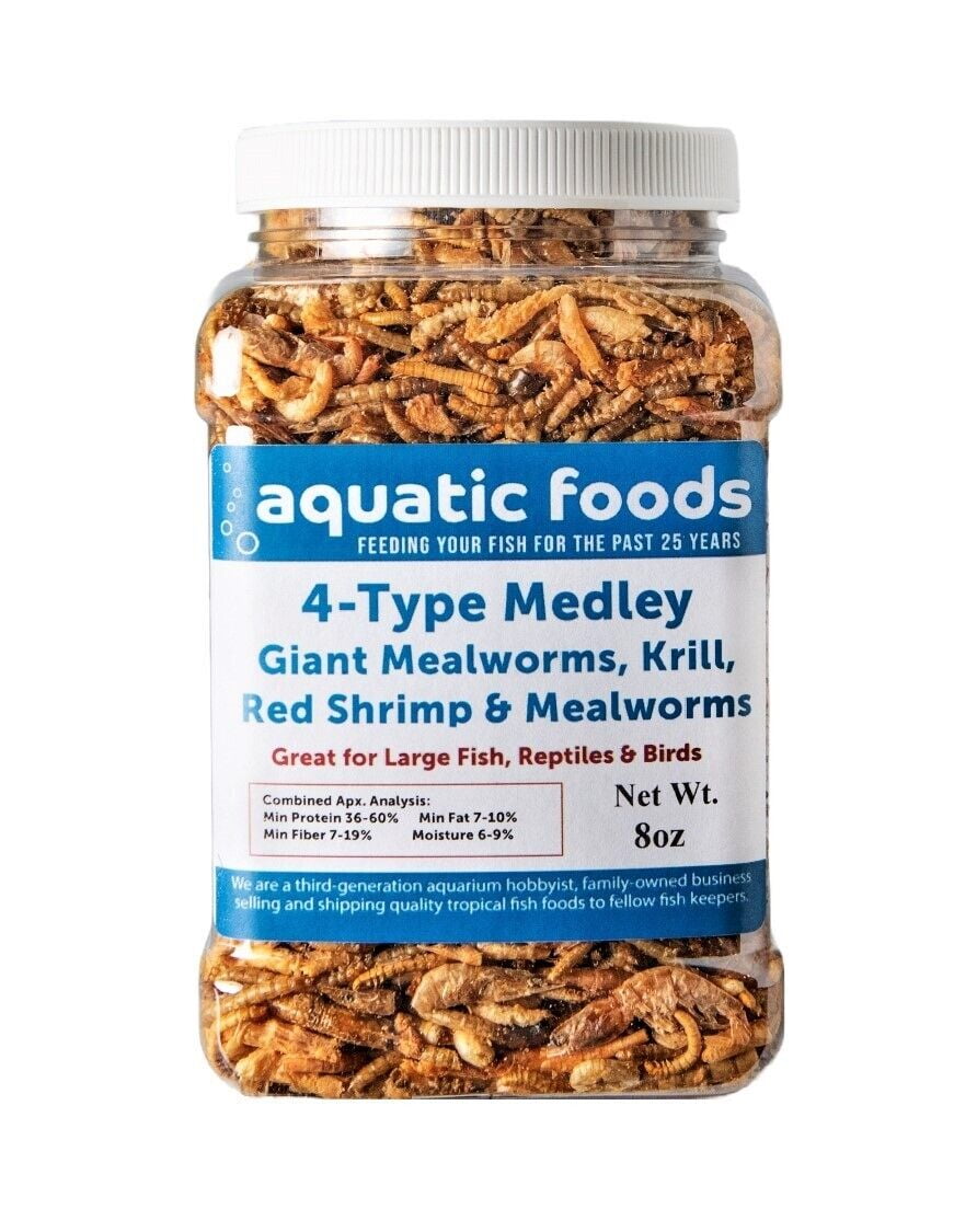 4Type Medley Mix of Freeze Dried Superworms, Krill, Red Shrimp