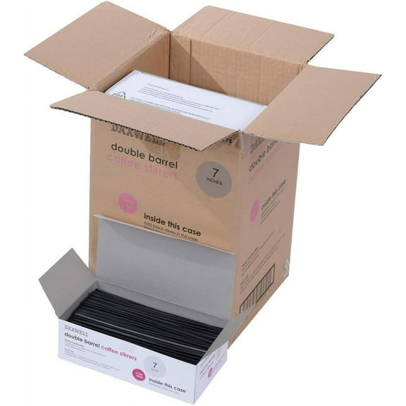 Daxwell Plastic Coffee Stirrers, Double Barrel, 7", Black, C10003902 (Case of 5,000; 10 Boxes of 500)